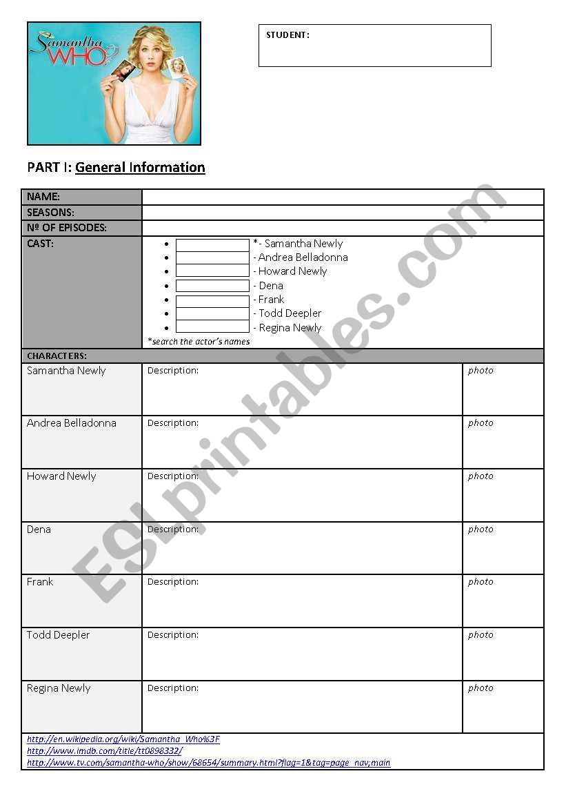 SAMANTHA WHO WEBQUEST worksheet