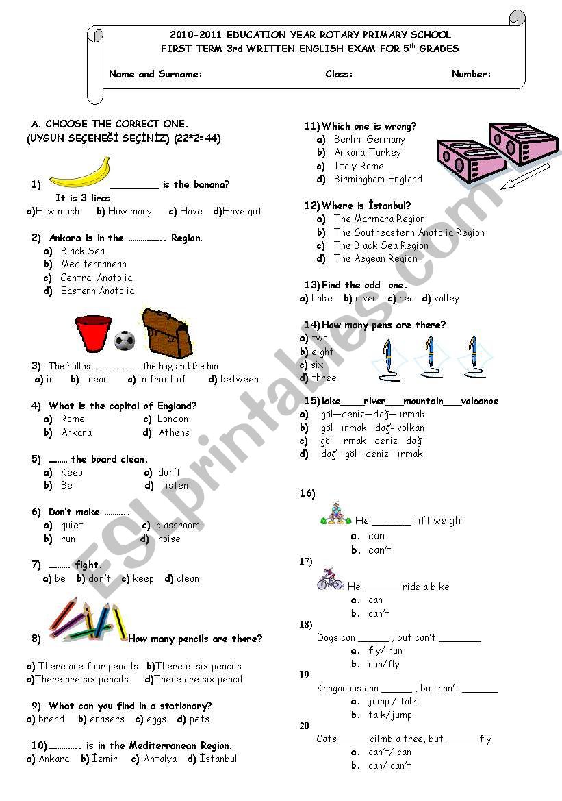 exam worksheet