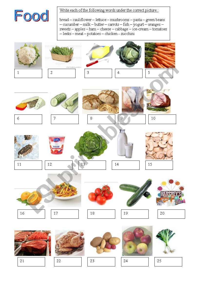 FOOD worksheet