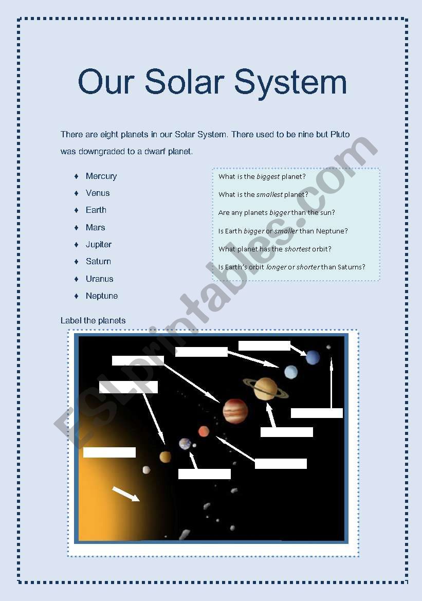 Solar system using comparatives and superlatives