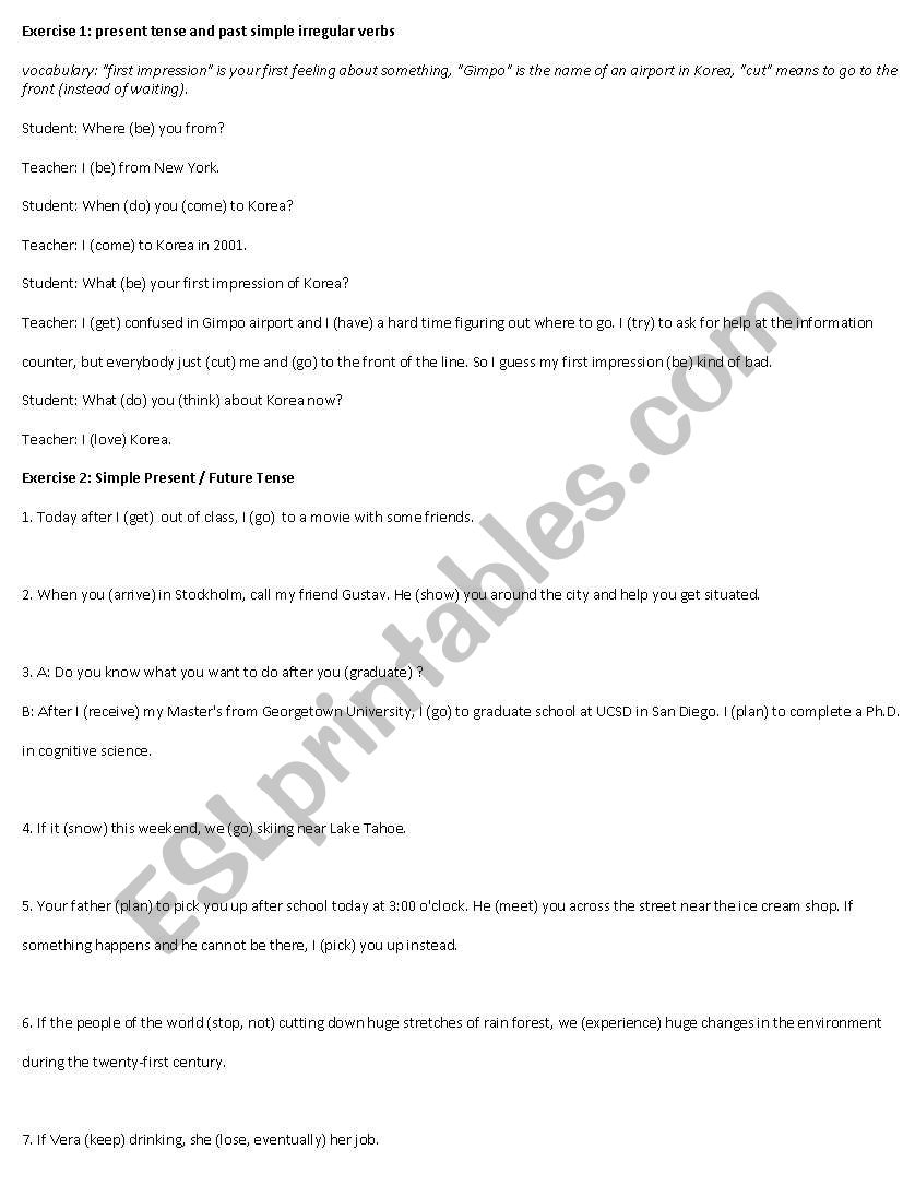 Simple Grammar Exercise worksheet