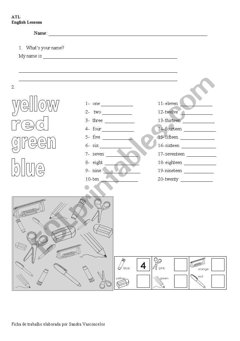 NUMBERS AND COLOURS worksheet