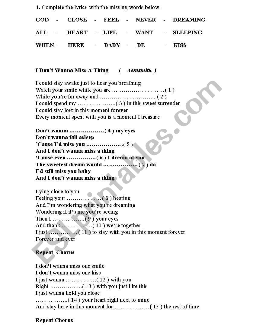 Musica Aerosmith worksheet