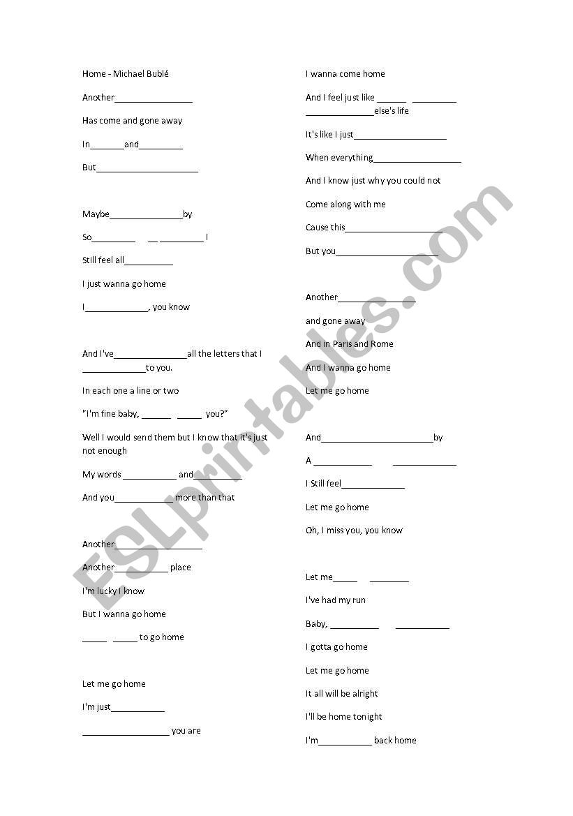 MICHAEL BUBLES SONG worksheet