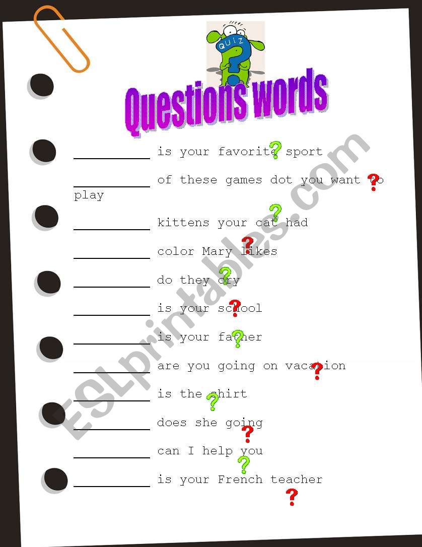 Questions words worksheet