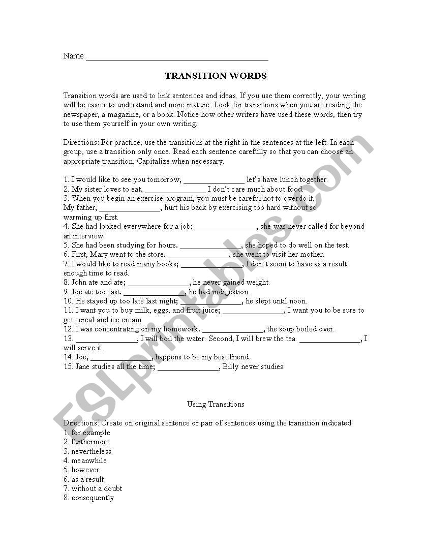 Transition Devices Worksheet worksheet
