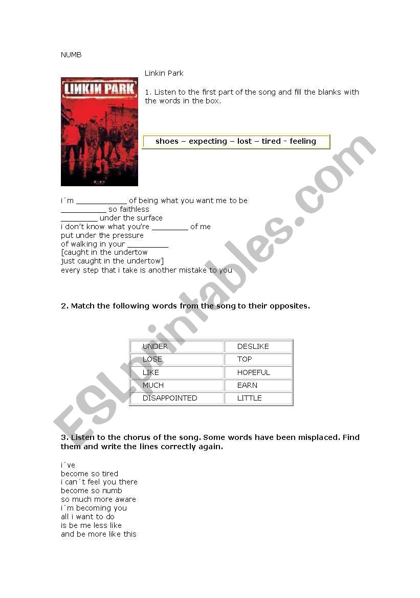 song activity worksheet