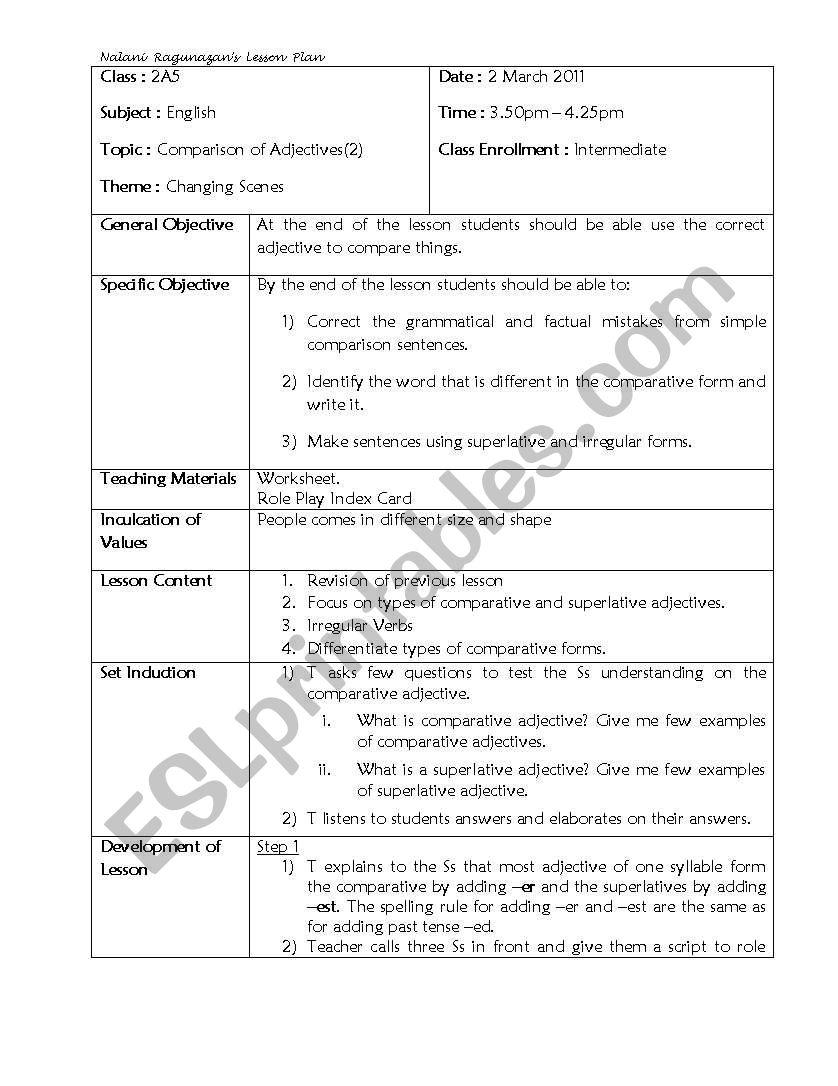 Lesson Plan-Comparative Adjective