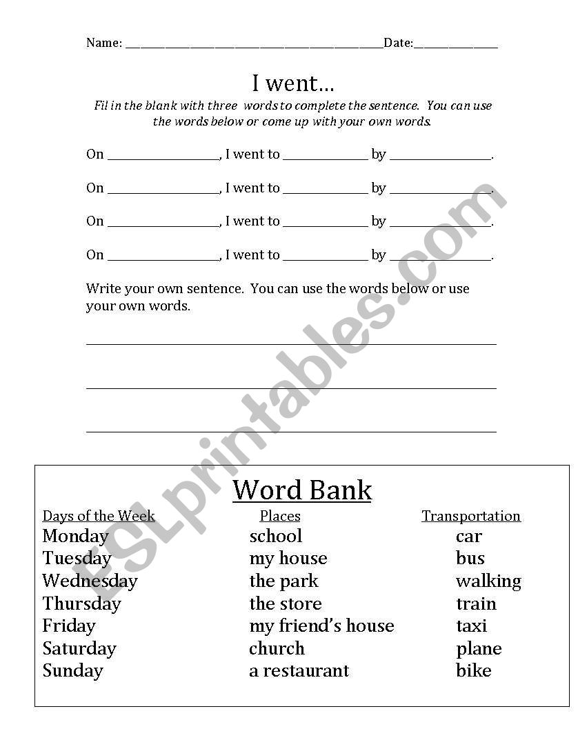 I went... worksheet