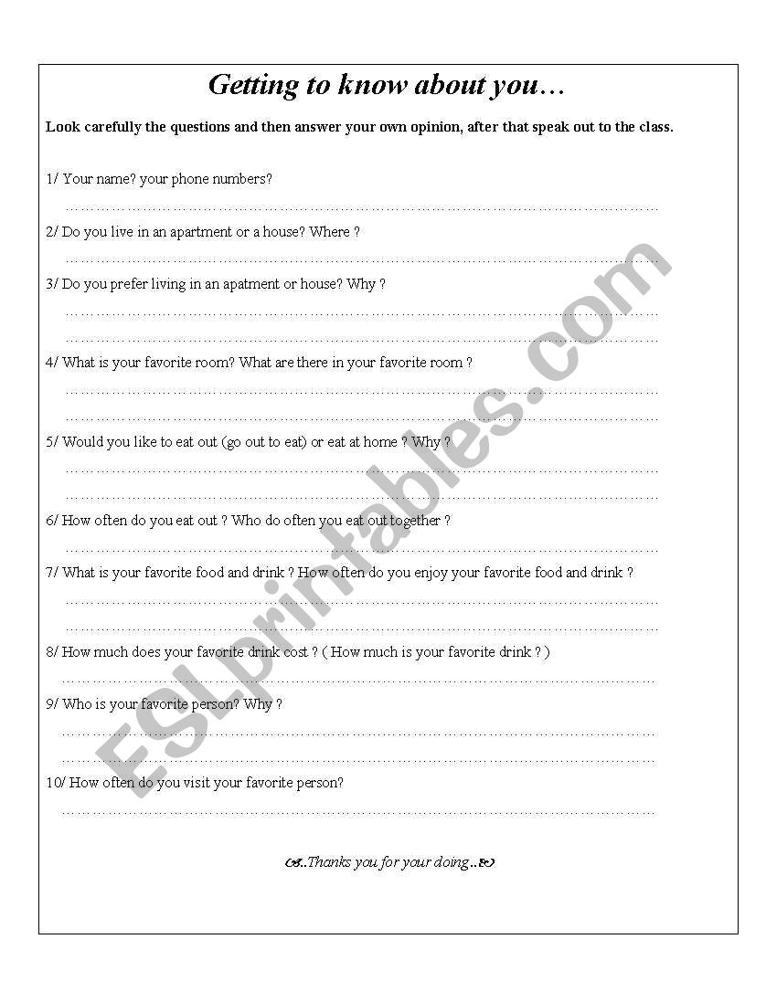 House speaking worksheet