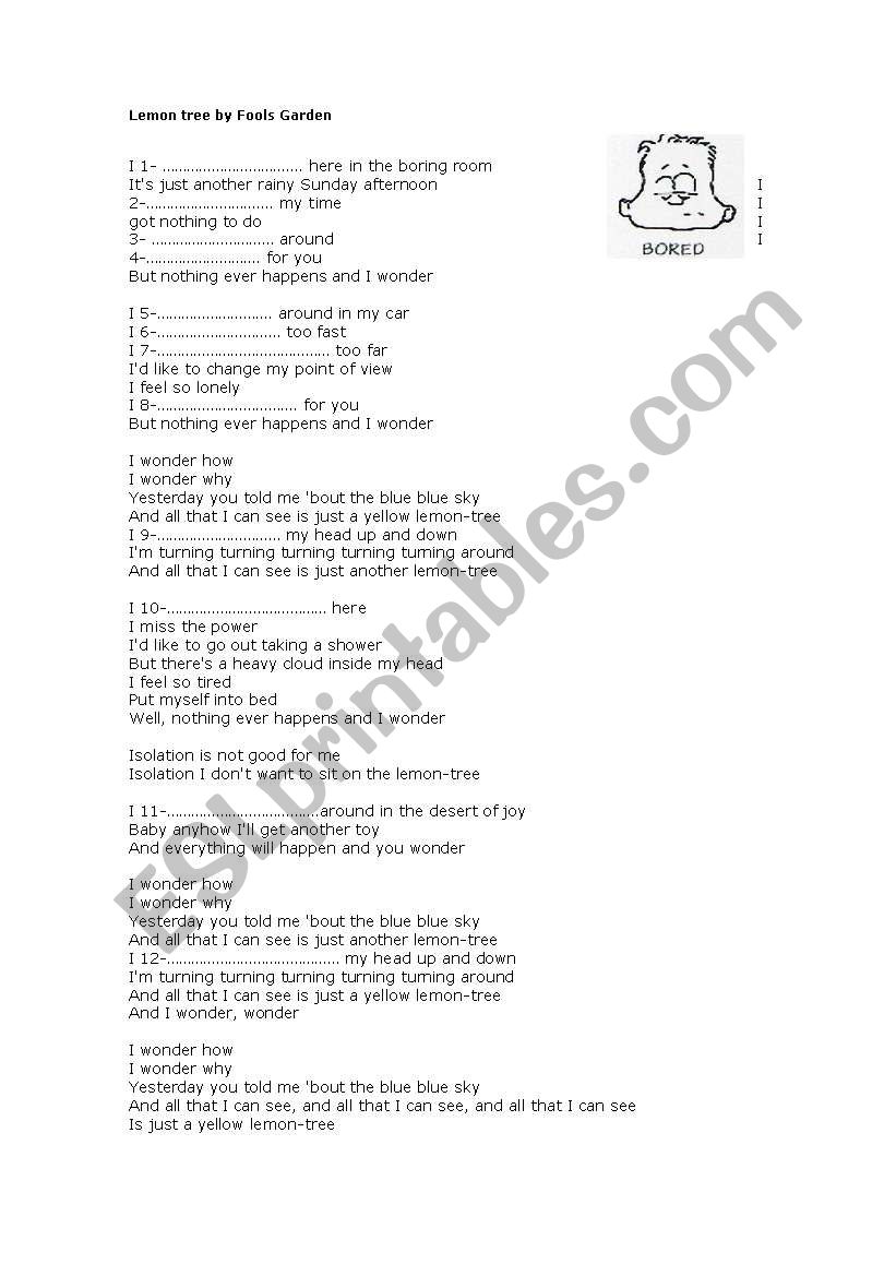 song: lemon tree  worksheet