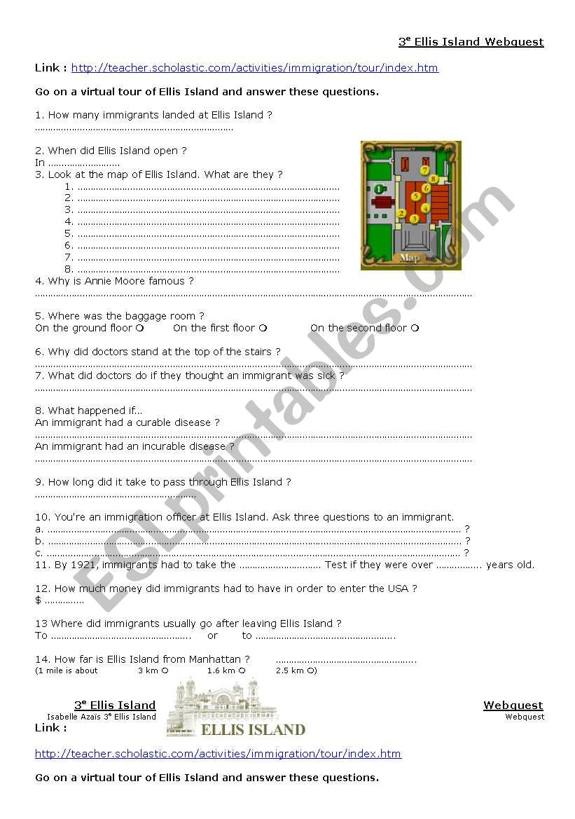 Ellis Island worksheet