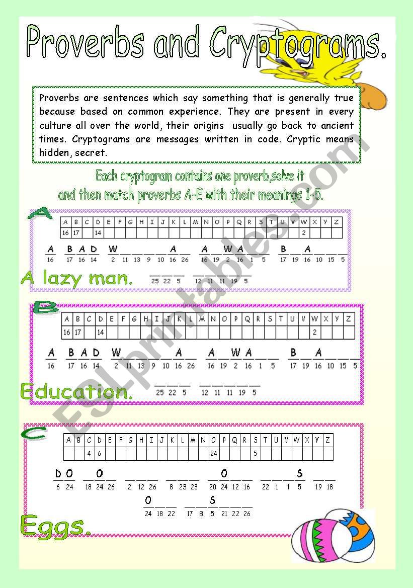 Proverbs and Cryptograms. worksheet