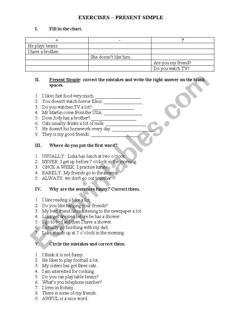 PRESENT SIMPLE worksheet