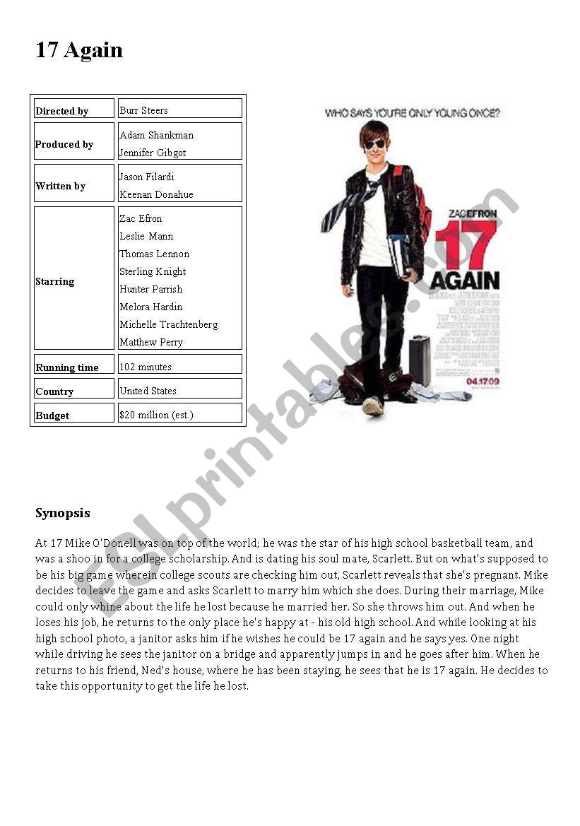 17 Again film worksheet