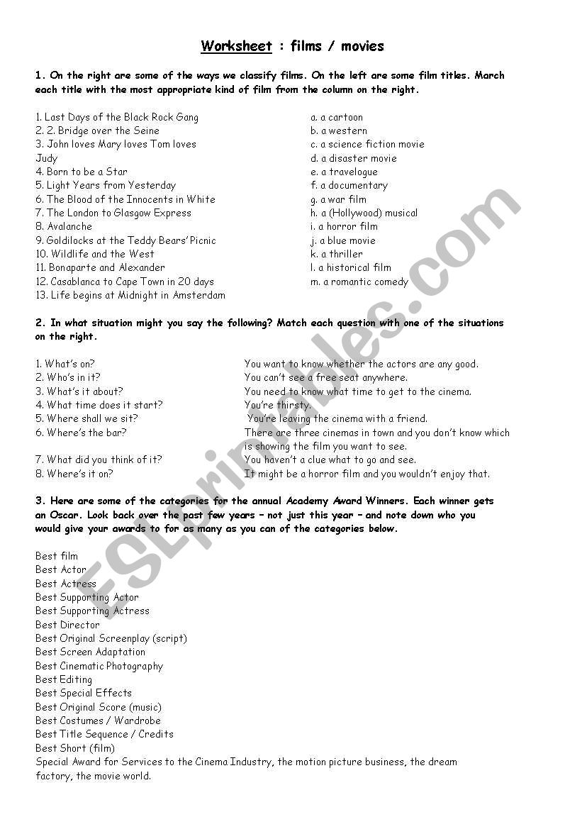 American movies  worksheet