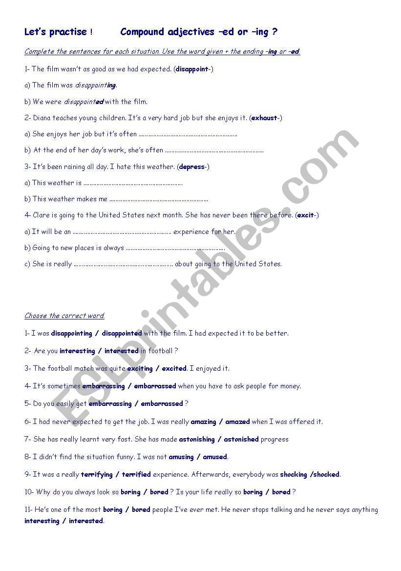 Compound adjectives worksheet