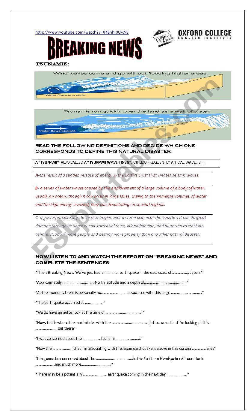 TSUNAMI ESL Worksheet By Marceoxford