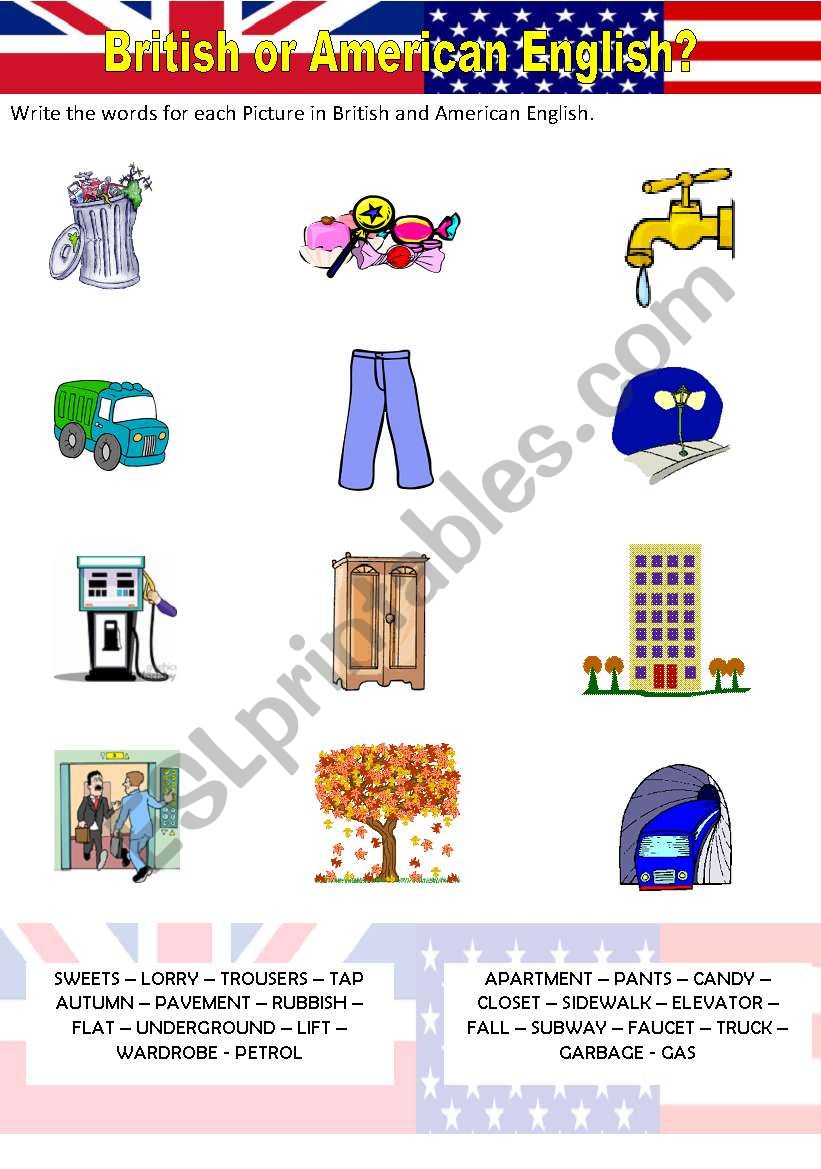 British x American English worksheet