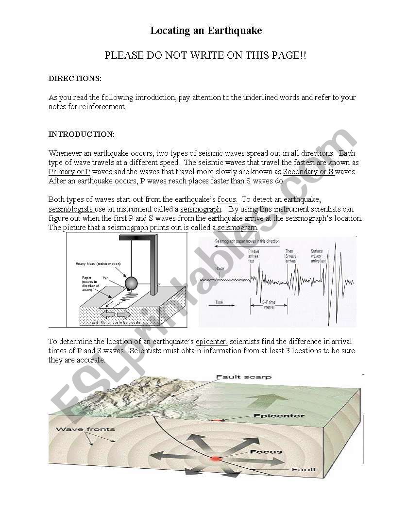 locating earthquakes worksheet