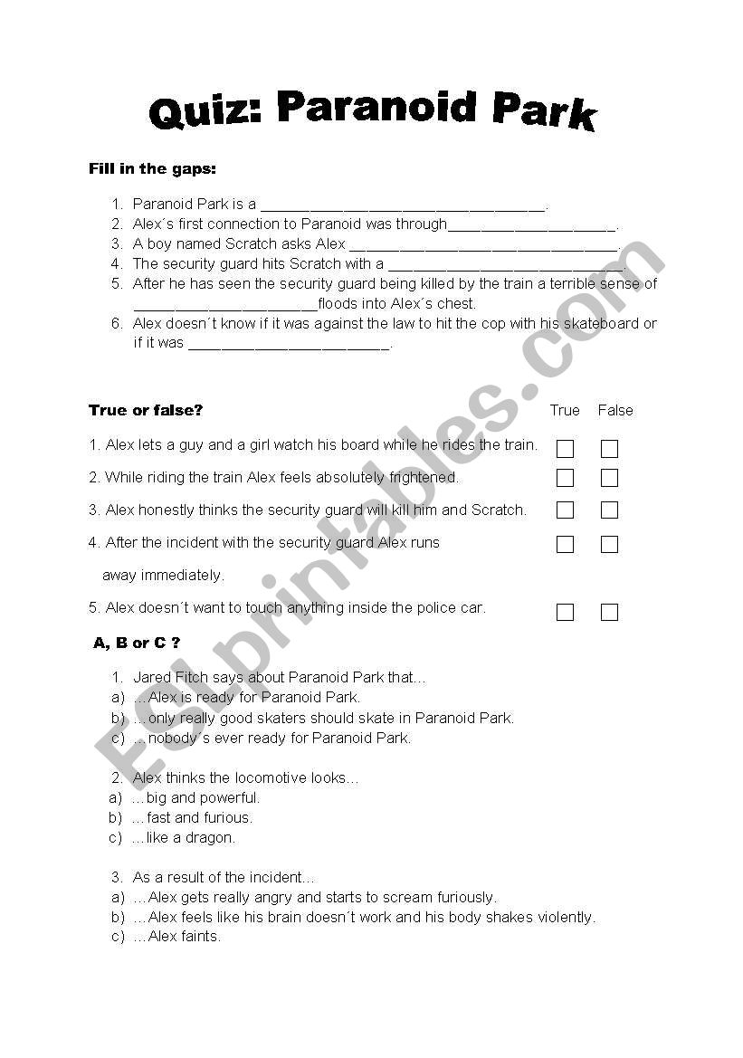 Quiz: Paranoid Park worksheet