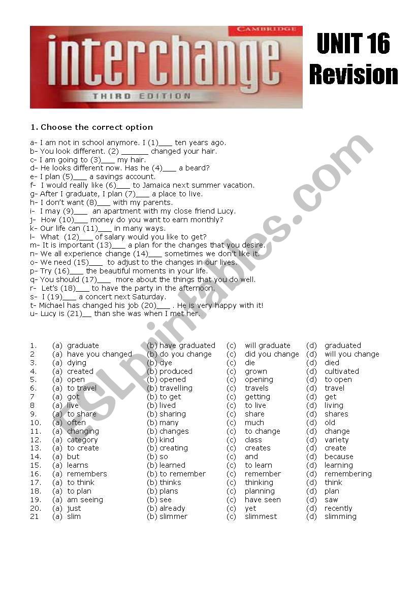 Unit 16 Revision worksheet