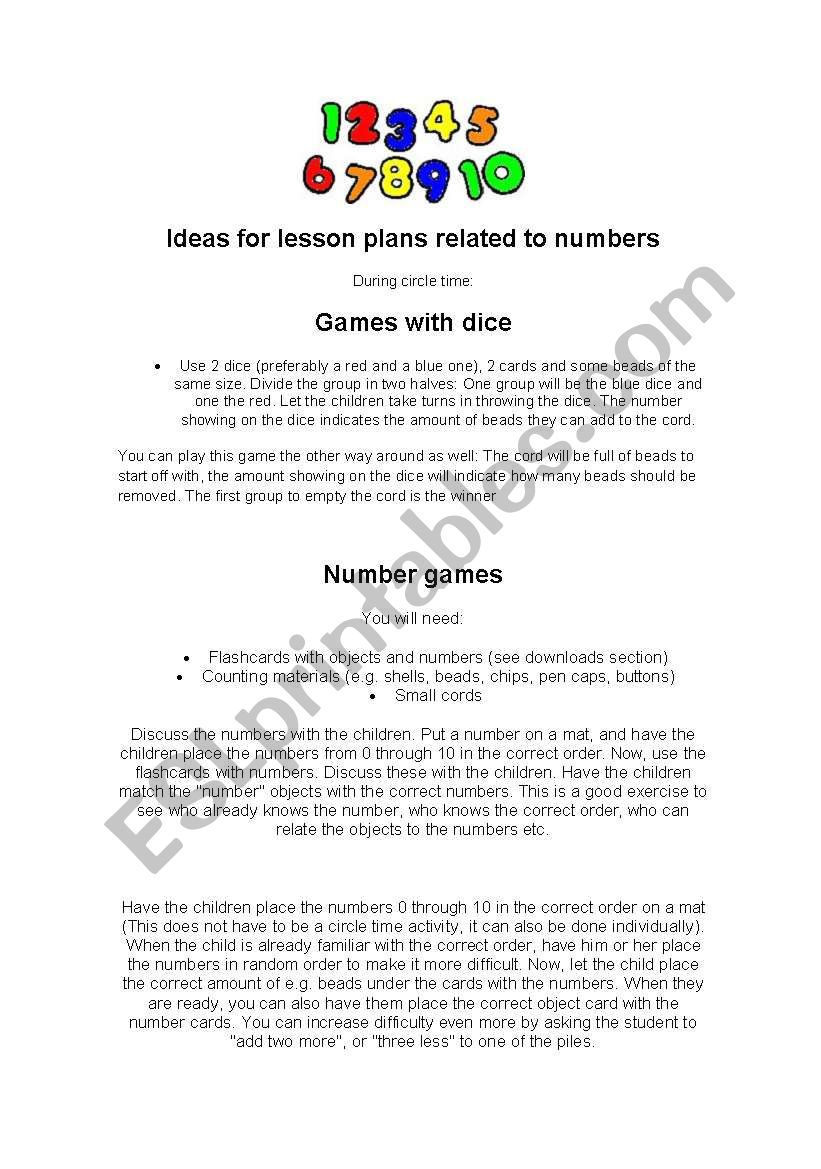 Number games worksheet