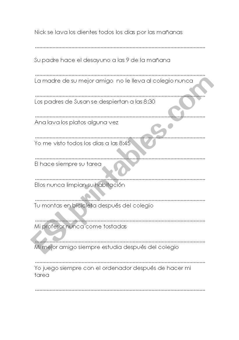 daily routines worksheet