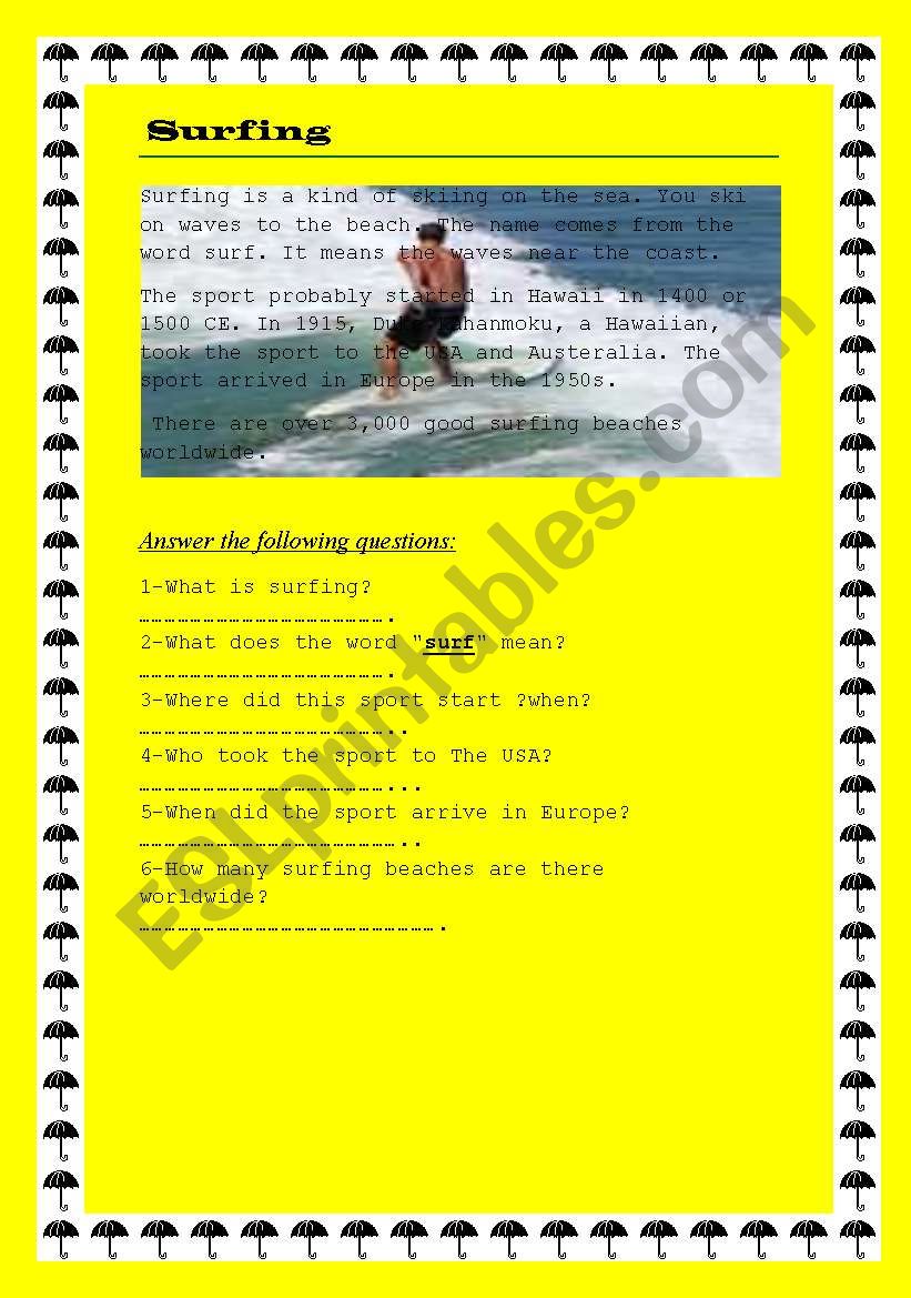 Surfing worksheet