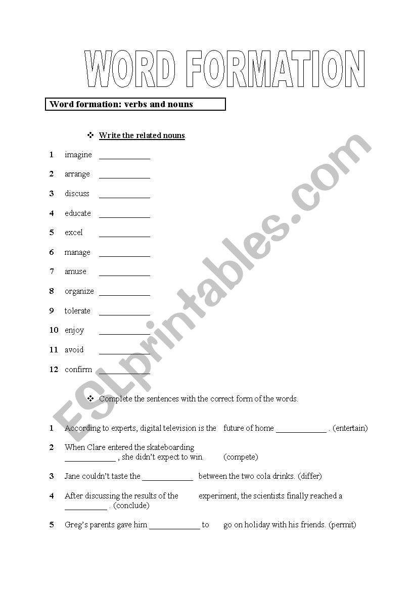 word formation worksheet