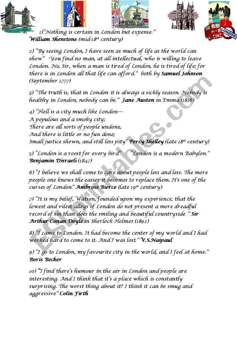 London quotes worksheet