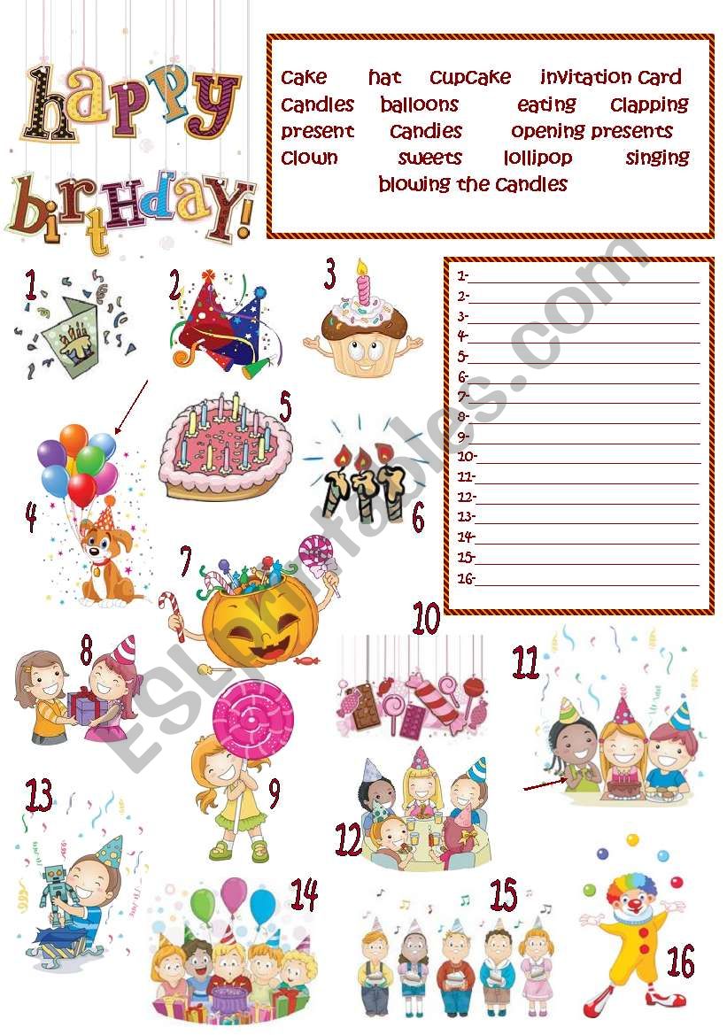 BDAY VOCABULARY worksheet