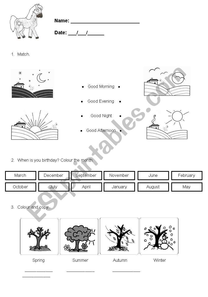 Months and seasons worksheet