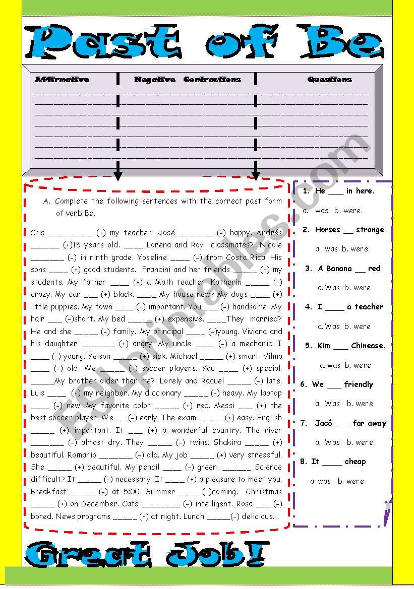 Past of Be worksheet