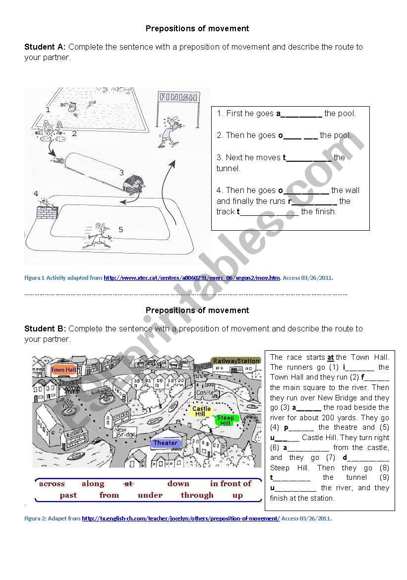 Preposition of movement route worksheet