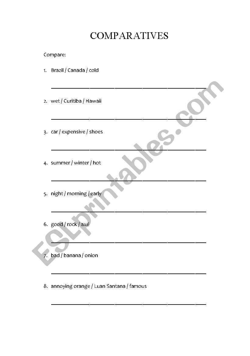 Comparatives Review worksheet