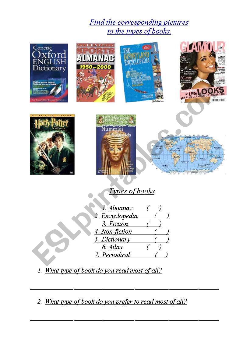 Types of Books worksheet