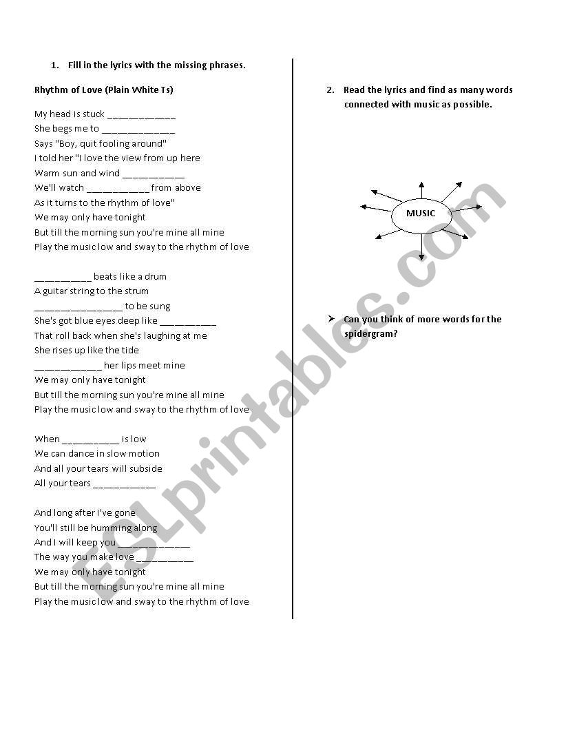 Rhythm of Love worksheet