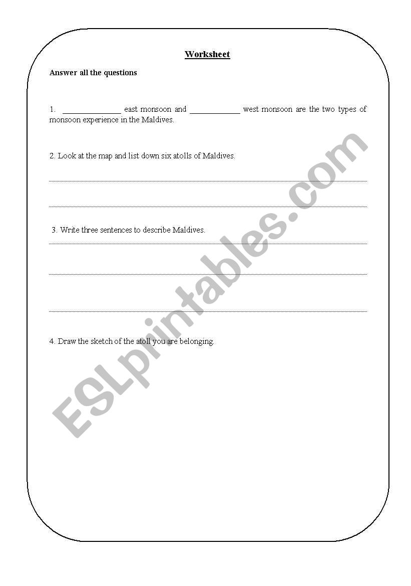 Maldives worksheet