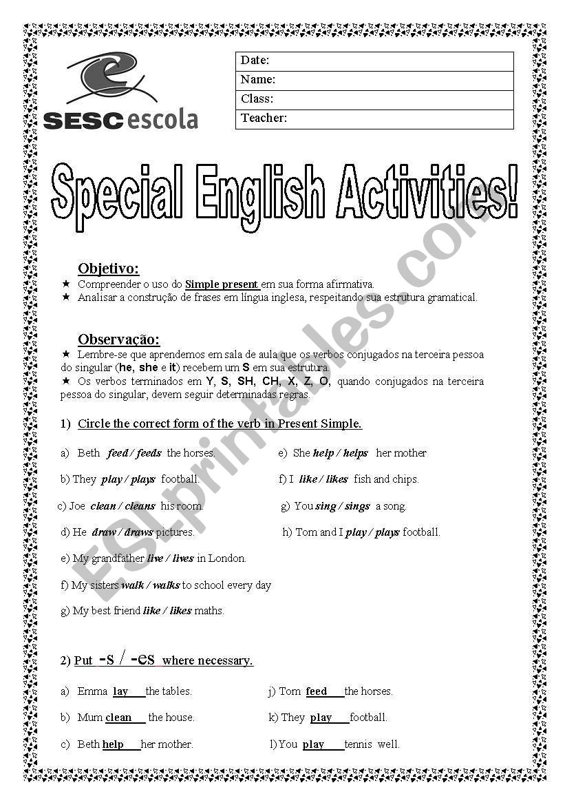 Simple present Activities worksheet