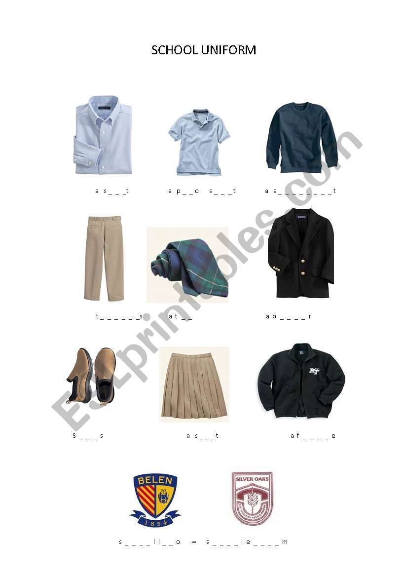 School uniform worksheet