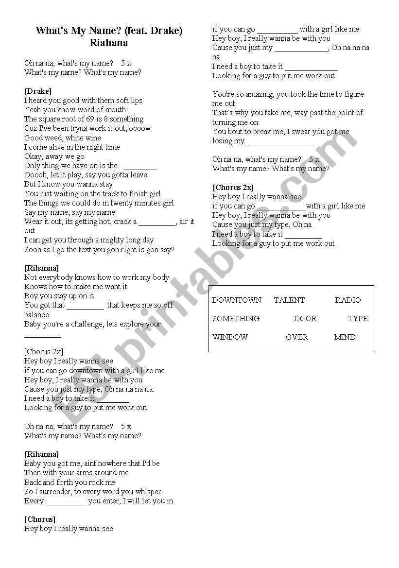 Whats my name -  Rihana worksheet