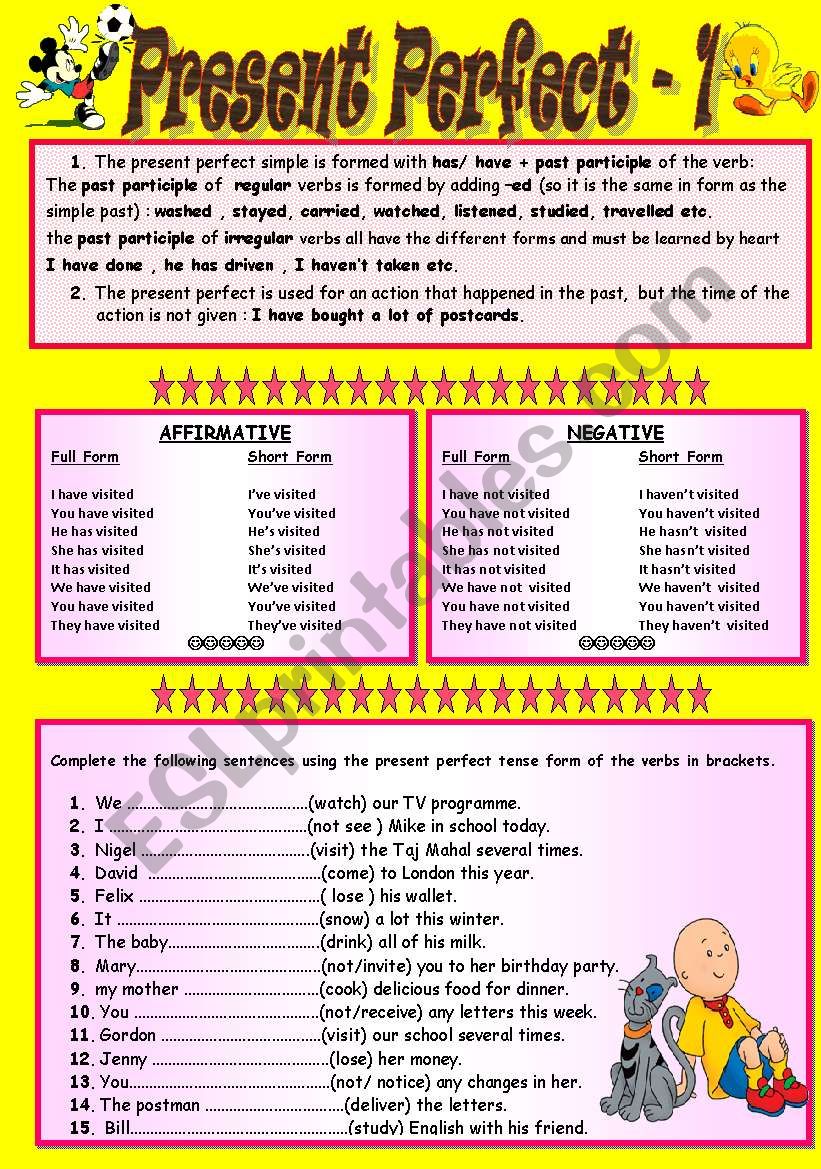 PERFECT TENSE & EXERCISES worksheet