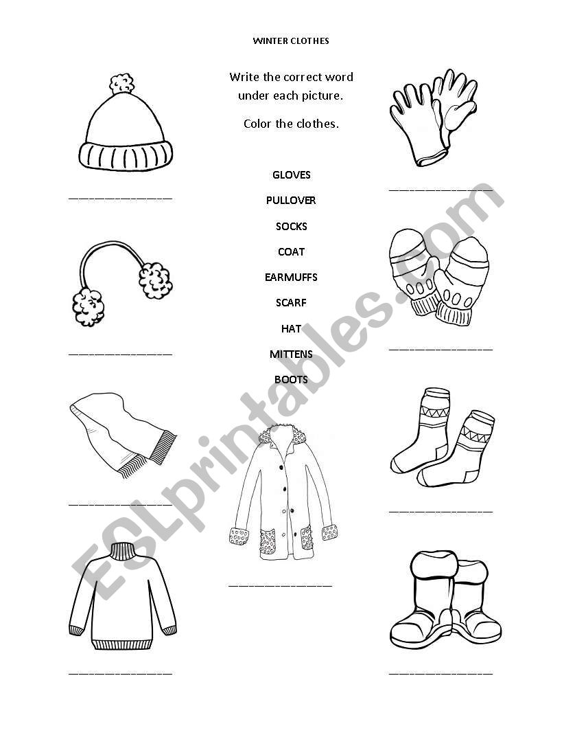 Winter Clothes - ESL worksheet by christietakacs