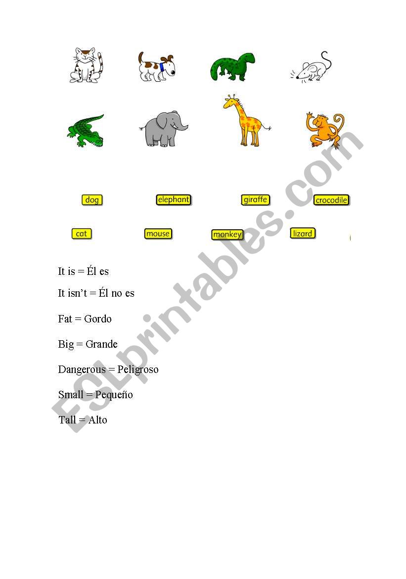 animals and adjectives worksheet