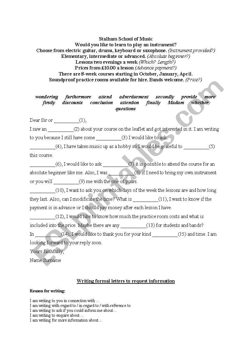 exercise worksheet