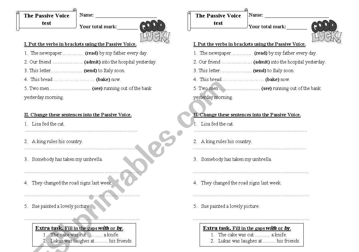 The Passive Voice test worksheet