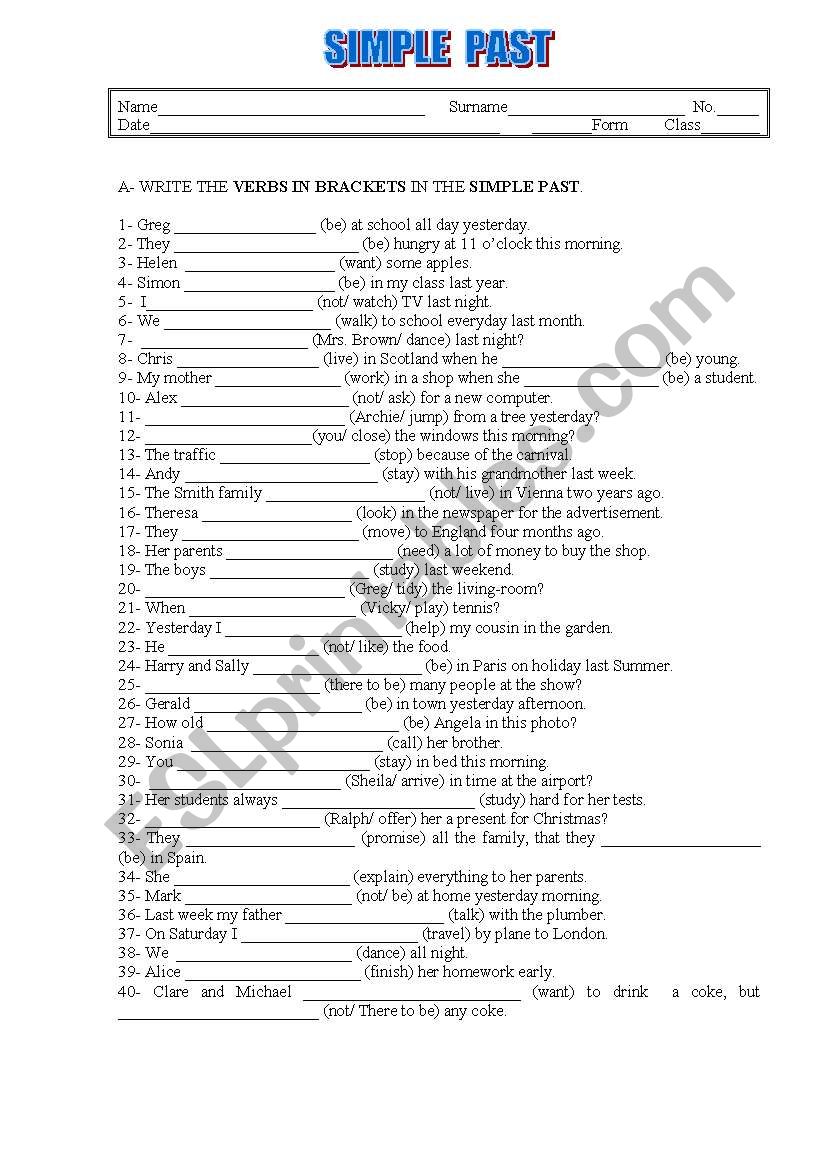 Simple Past worksheet