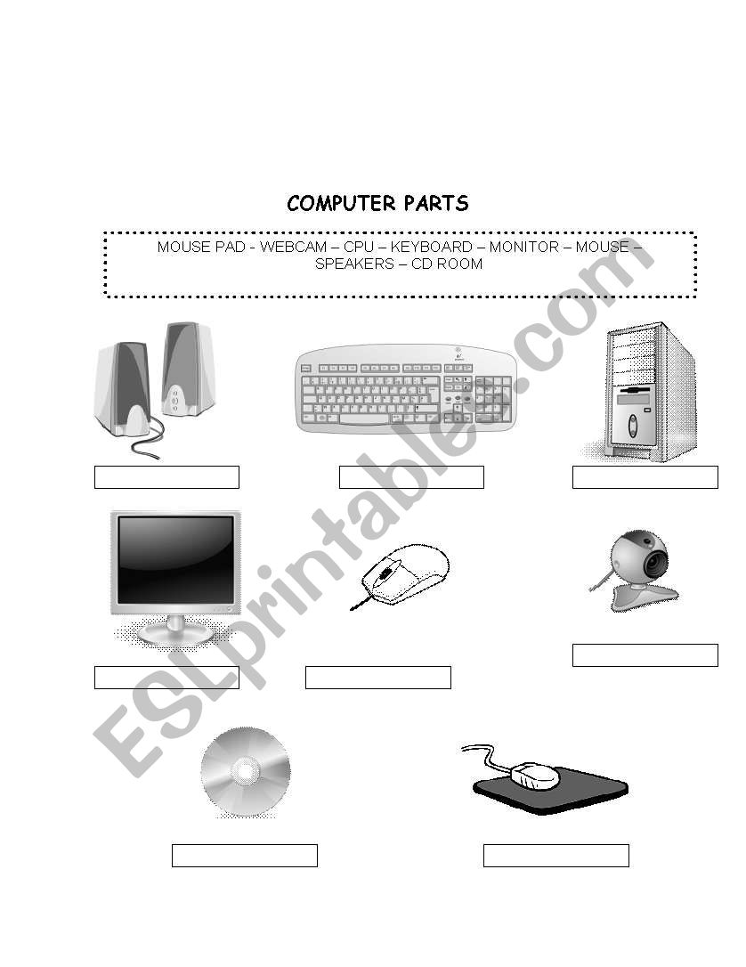 Computer parts worksheet