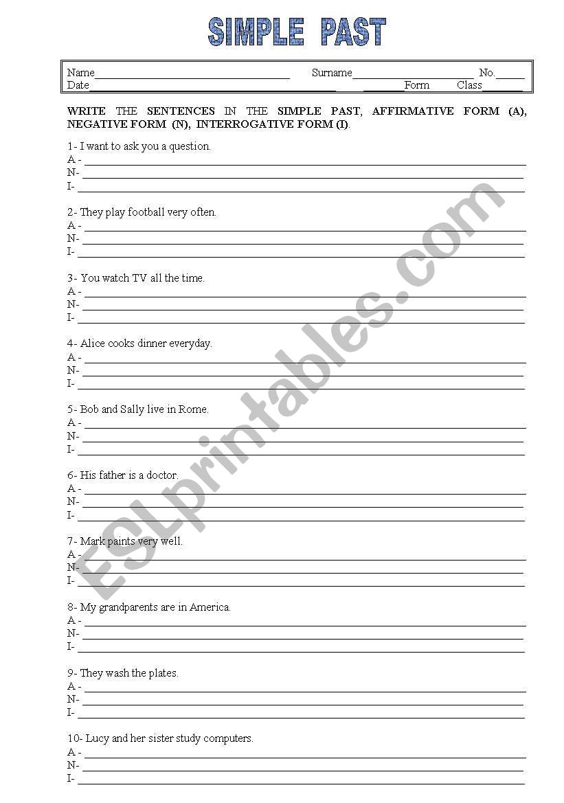 Simple Past worksheet